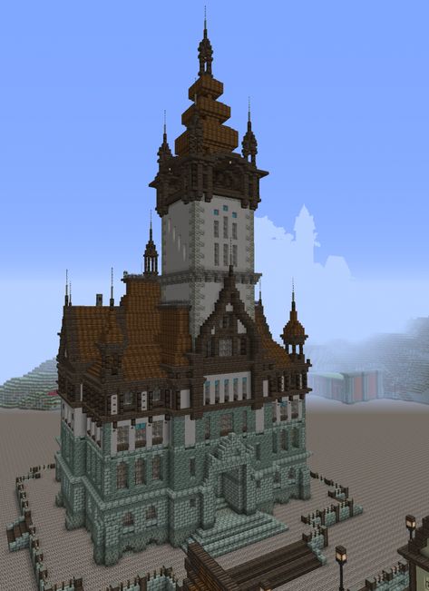 Neo-Renaissance Town Hall Minecraft Map Minecraft Citadel, Minecraft Medieval Town Hall, Minecraft Government Building, City Hall Minecraft, Minecraft City Hall, Minecraft Map Room, Minecraft Town Hall, Minecraft Building Designs, Minecraft Skyscraper