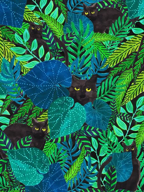 Angela Mckay (Australia) | Ohkii Studio (NY, USA) Cat Scenery, Angela Mckay, Art Girl Aesthetic, Jungle Illustration, Jungle Pattern, Jungle Art, Posca Art, Illustration Art Drawing, Illustration Art Girl