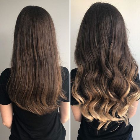 Get the ombre look without any damage by adding Luxy Hair Ombre extensions! Brown Hair With Highlights At The Ends, Ombre Highlights For Brown Hair, Brown Hair Light Ends, Ombre Hair Brunette, Ombre Extensions, Fall Brunette, Blonde Honey, Brunette Ombre, Ombre Blond