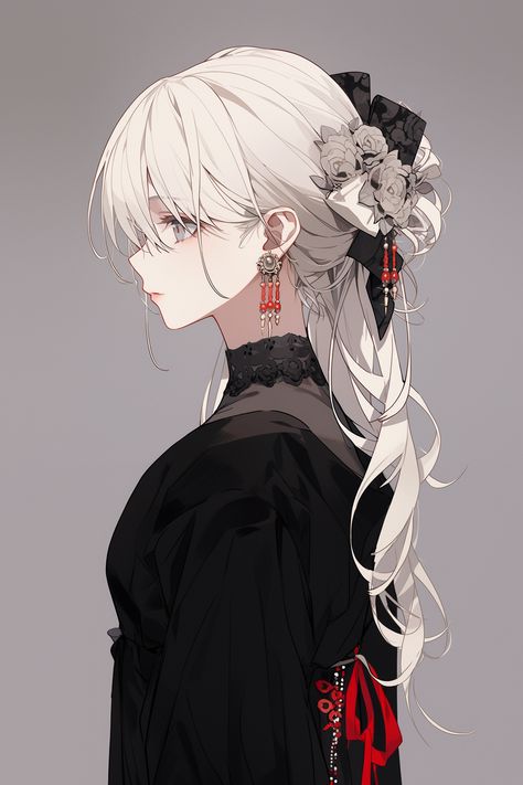 AI art from Midjourney Hairpin Drawing, White Hair Girl Drawing, White Hair Anime Female, White Hair Anime Woman, 캐릭터 드로잉, Digital Art Anime, Woman Drawing, 판타지 아트, Salvador Dali