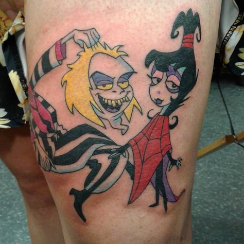 Beetlejuice and Lydia animated series by Ryan Slegel of Jinx Proof Tattoos in Montclair NJ Lydia Tattoo, Beetlejuice And Lydia, Beetlejuice Lydia, Tattoo Mistakes, Nerd Tattoo, Montclair Nj, Traditional Ink, Tattoos Art, R Tattoo