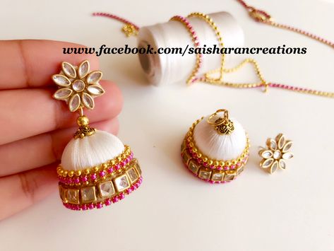 Silk Thread Jhumka, Silk Thread Jewelry Earrings, Silk Thread Earrings Jhumkas, Thread Earrings Handmade, Thread Earrings Silk, Handmade Jhumka Earrings, Hanging Bangles, How To Make Jewelry, Silk Thread Jhumkas