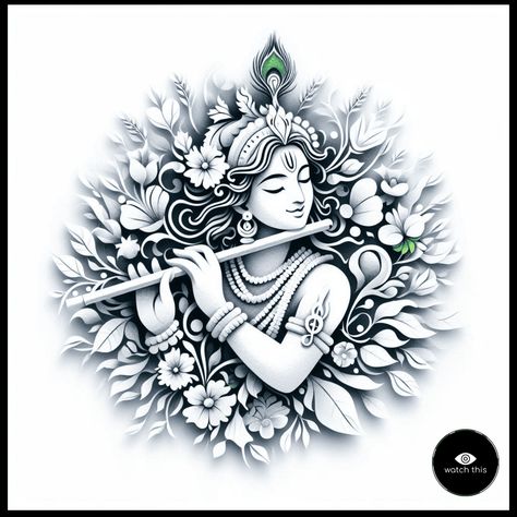 Krishna Images Drawing, Krishna Artwork, Krishna With Flute, Dragon Tattoo Ideas, Ganesh Art Paintings, Modern Art Canvas Painting, Boho Art Drawings, Dragon Tattoos, Pencil Sketch Images