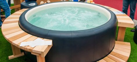 Soft Tub Hot Tub, Intex Hot Tub, Tub Surround Ideas, Soft Tub, Hot Tub Surround, Inflatable Hot Tub, Inflatable Spas, Sauna Diy, Hot Tub Gazebo