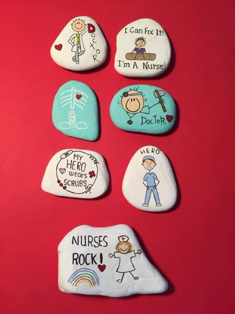 Painted Rocks For Nurses, Nurse Rock Painting Ideas, Seashell Painting Ideas, Doctor Painting, Teacher Dress Code, Teacher Dress, Staff Appreciation Gifts, Rock And Stone, Pet Rock