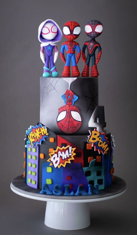 Spiderman Birthday Party Decorations, Friends Birthday Cake, Spiderman Birthday Cake, Marvel Birthday Party, 5th Birthday Cake, Superhero Birthday Cake, 4th Birthday Cakes, Spiderman Birthday Party, Friends Cake