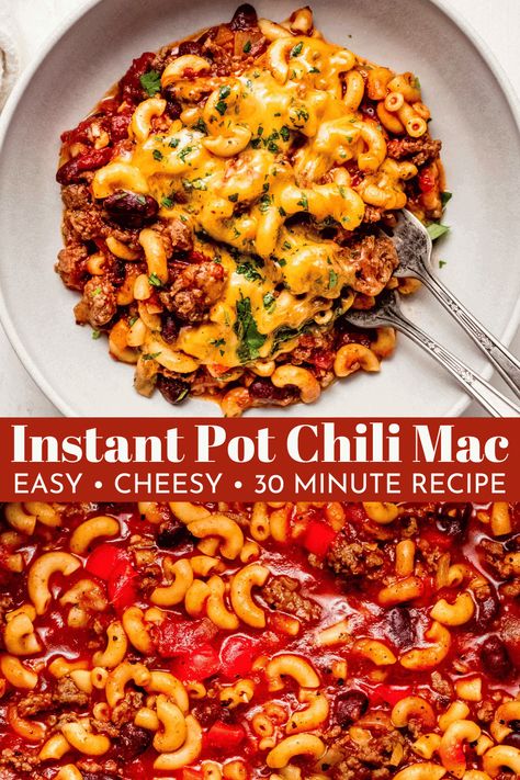 Instant Pot Chili Mac, Easy Chili Mac, Chili Soup Recipe, Mac And Cheese Pasta, Best Pressure Cooker Recipes, Instant Pot Chili, Chili Mac Recipe, Cheese Pasta Recipes, Chili Mac And Cheese