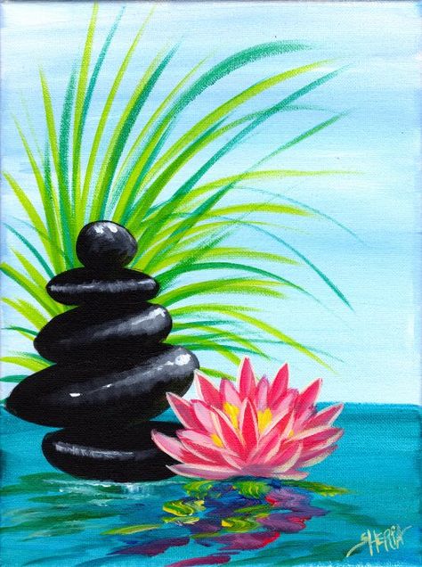 Acrylic Painting Step By Step, Stone Paintings, Stacked Stones, Art Sherpa, Painting Step By Step, The Art Sherpa, Stone Paint, Zen Painting, Lotus Flower Art