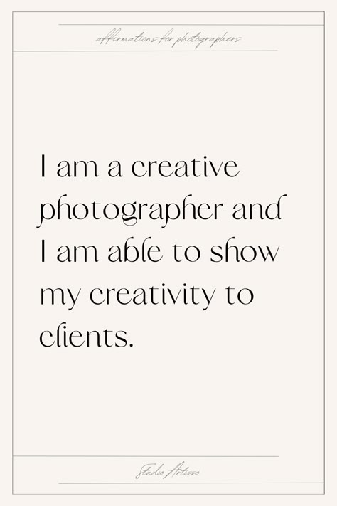 I am a creative photographer and I am able to show my creativity to clients. Daily positive affirmation for your business. Business woman and photographer who owns. I Am A Photographer, Photographer Vision Board, Photographer Quotes, Work Vision Board, Business Vision Board, Motivational Affirmations, Lucky Wallpaper, Photography Career, Photography Quotes