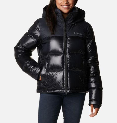 Supremely warm 700-fill-power down jacket with a heat-reflective lining and removable hood. Womens Winter Jacket, Columbia Puffer, Long Winter Coats Women, Womens Biker Jacket, Puffer Parka, Womens Winter, Jacket For Women, Parka Coat, Winter Jackets Women