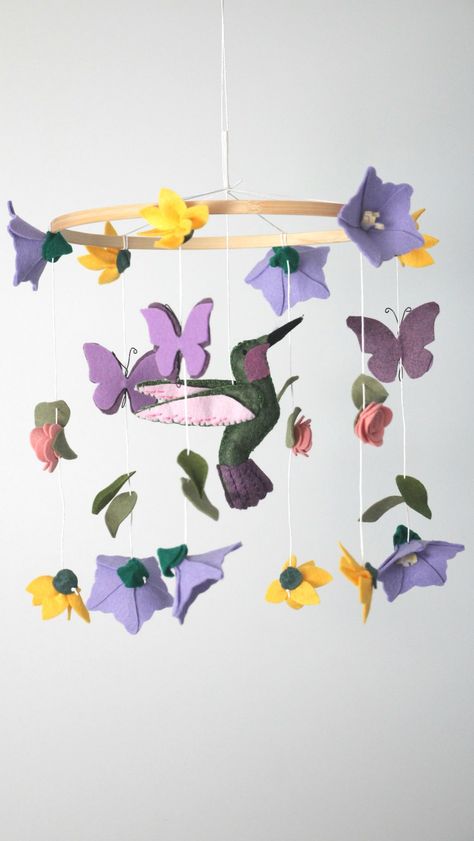 Hummingbird Theme Nursery, Infant Sensory, White Periwinkle, Hummingbird Flowers, Garden Nursery, Felt Garland, Baby Girl Shower Gifts, Flower Bird