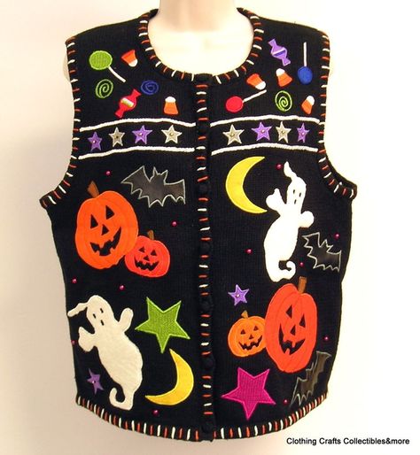 Granny Chic Fashion, Halloween Knitting Patterns, Halloween Vest, Designers Studio, October Outfits, Christmas Vest, Fall Vest, Party Sweaters, Vest Womens