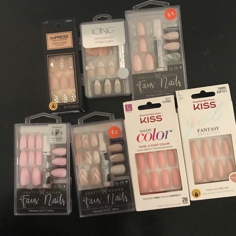 Press On Nails Lot New In Box 7 Sets Of Nails In Good Condition Press On Nails Aesthetic, Bday Basket, Press Ons Nails, Burr Basket, Pink White Nails, Nail Buffers, Instant Nails, Kiss Nails, Clean And Press