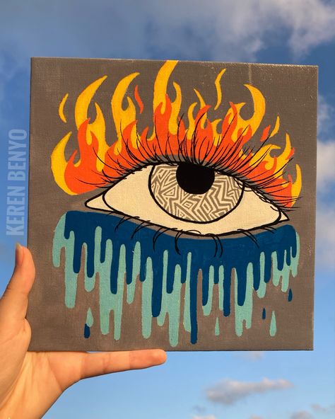 Fire and ice •Eye painting with posca pens :) Fire And Ice Painting, Marker Drawing Ideas Creative, Fire And Ice Drawing, Acrylic Paint Pens Ideas, Posca Pens Art Drawings, Posca Pens Art Ideas Simple, Acrylic Pen Art Ideas, Posca Pens Art, Ice Drawing