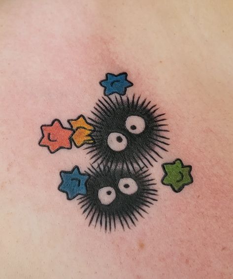 soot sprites and star candies from my neighbor totoro Totoro Sprites Tattoo, Soot Sprite Candy, Soot Ball Tattoo, Totoro Soot Sprites Tattoo, Soot Sprite Tattoo Design, How To Draw Soot Sprite, Studio Ghibli Sprites Tattoo, My Neighbor Totoro Tattoo Ideas, Soot Gremlins Tattoo