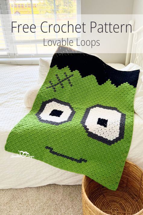 Spooky Frankenstein Monster Halloween Crochet Blanket! This fun C2C pattern is perfect for adding some eerie charm to your Halloween decor. Free C2c Graphgan Patterns, Halloween Blanket Crochet, Halloween Crochet Blanket, Halloween Crochet Patterns Free, Halloween Crochet Ideas, Crochet Blanket Free Pattern, Crochet Blanket Patterns Free, Crochet Blanket Free, Crochet Graphgan