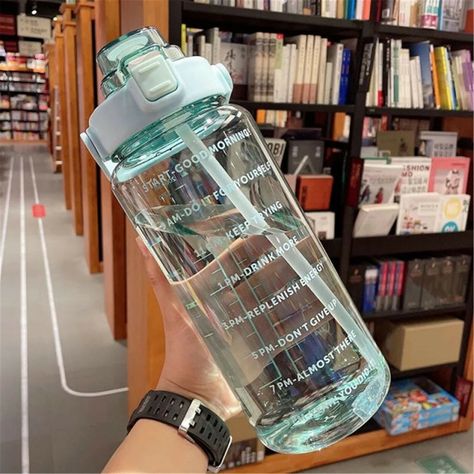 2l Water Bottle, Gym Water Bottle, Plastic Drink Bottles, Drinking Water Bottle, Motivational Water Bottle, Bottle With Straw, Botol Air, Travel Bottles, Water Bottle With Straw