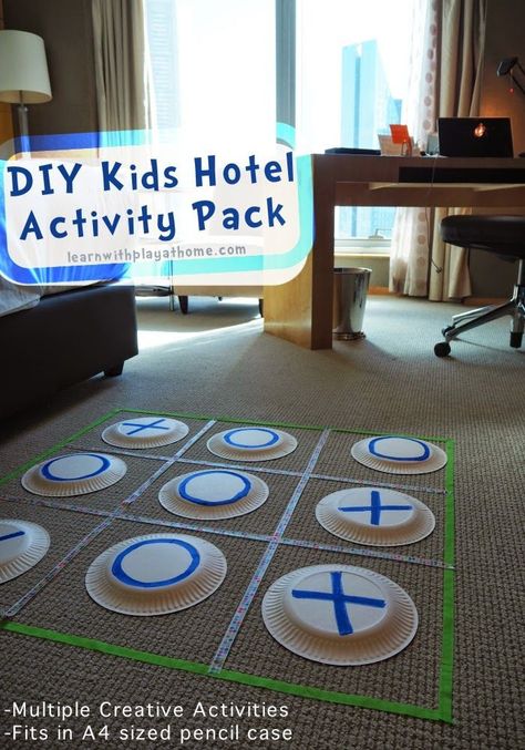 DIY Kids Hotel Activity Pack. Creative activities for kids while you travel. Babysitting Activities, בר מצווה, Indoor Fun, Rainy Day Activities, Traveling With Kids, Diy Games, Indoor Games, Activity Pack, Kids Games