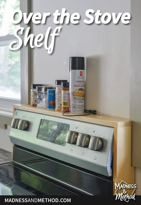 Looking to block the sides of your oven, or want a place to store things? This easy over the stove shelf DIY build is the perfect solution! Stove Shelf Diy, Over The Stove Shelf Diy, Over The Stove Shelf, Stove Shelf, Shelf Diy, Diy Shelves, Diy Blog, Outdoor Projects, Kitchen Ideas