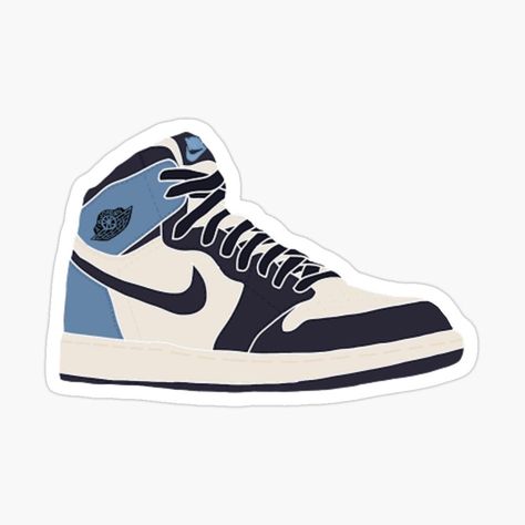 Jordan 1 Retro High Obsidian, Jordan Wallpaper, Jordan 1 Sneakers, Preppy Stickers, Red Bubble Stickers, Blue Jordans, Cute Laptop Stickers, Bubble Stickers, Tumblr Stickers