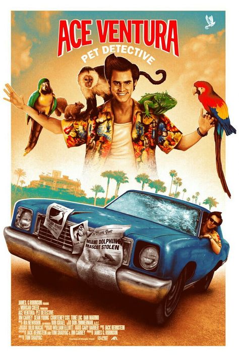 ACE VENTURA PET DETECTIVE DESIGN 2 Ace Ventura Pet Detective, Pet Detective, Ace Ventura, American Football Team, Goonies, Jim Carrey, Comedy Movies, Poster Vintage, Miami Dolphins