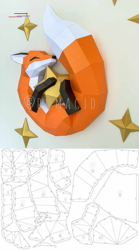 Paper Fox, Kraf Kertas, Origami Patterns, Folding Origami, Instruções Origami, Papercraft Templates, Origami Crafts Diy, Diy Origami, 3d Paper Crafts