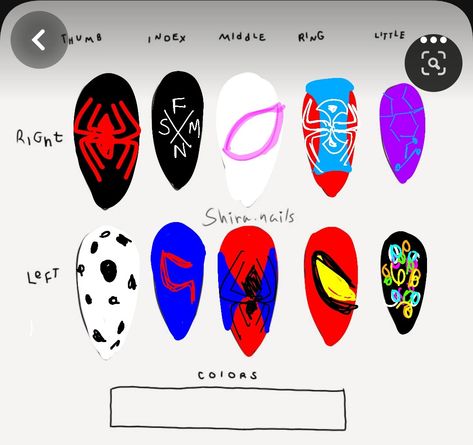 ACROSS THE SPIDERVERSE NAILS Spiderverse Nails Designs, Across The Spiderverse Nails, Into The Spiderverse Design, Into The Spiderverse Makeup, Into The Spiderverse Nails, Spider Verse Nails, Spiderverse Merch, Across The Spiderverse Artbook, Nail Polish Painting