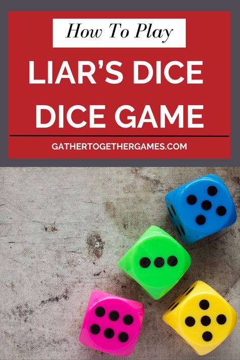 Dive into our ultimate guide on Liar’s Dice, the thrilling game of deception and strategy! 

Learn the rules and master the art of bluffing with our step-by-step blog post. 

Perfect for game nights with friends and family, this guide will elevate your Liar’s Dice skills and ensure endless fun.

#LiarsDice #DiceGames #GameNightFun #PartyGames Dice Breakers Game, Dice Games For Adults, Dice Game Rules, You Liar, Tiles Game, Gather Together, Game Nights, Craps, Dice Games