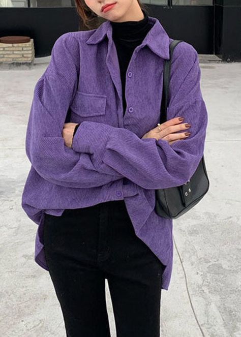 Purple Collared Shirt Outfit, Dusty Purple Outfit, Purple Casual Outfit, Purple Clothes Aesthetic, Purple And Black Outfits, Purple Shirt Outfit, Purple Shirt Outfits, Button Shirt Outfit, Collared Shirt Outfits