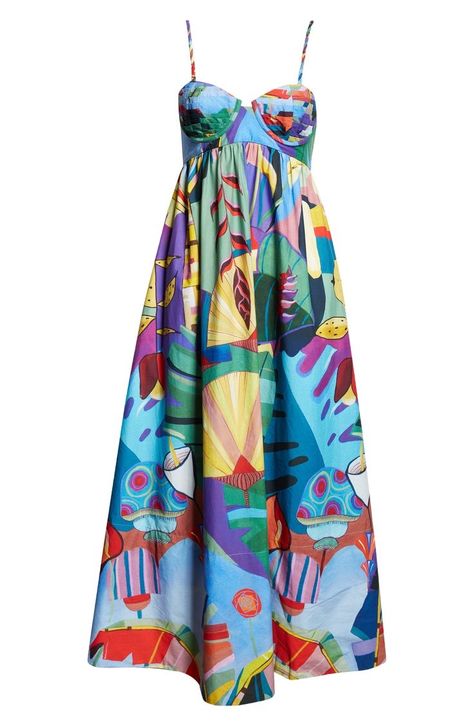 Caribbean Theme Outfit, Farm Rio Maxi Dress, Bright Colored Dress, Farm Rio Dress, Turkey Farm, Estilo Hippie, Multicolor Dress, Pretty Style, Farm Rio