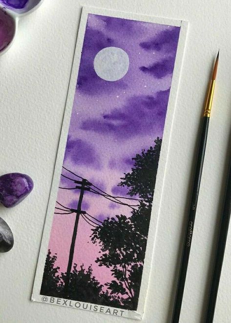 Painting Bookmarks, Canvas Painting For Beginners, Sky Art Painting, Canvas For Beginners, Beautiful Art Paintings, Diy Watercolor Painting, Seni Dan Kraf, Painting For Beginners, Canvas Painting Designs