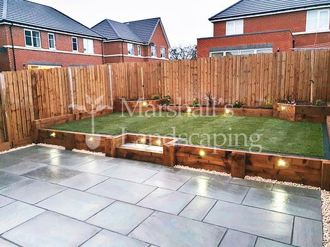 Cross Gates, Leeds (Landscaping Project 124) Raised Level Garden, Garden With Step Up, Raised Bed Lighting Garden Ideas, Raised Grass Area, Sectioned Garden Ideas, 2 Tier Garden Ideas, Raised Seating Area Garden, Levelling A Sloped Garden, Uneven Garden Ideas