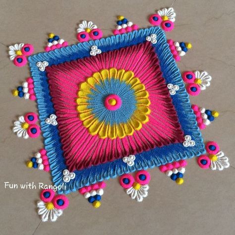 Rangoli Ideas Square, Square Rangoli Design Easy, Square Rangoli Design For Diwali, Square Rangoli Design, Square Rangoli, Simple Flower Rangoli, Handy Craft, Dot Rangoli, Rangoli Designs Simple Diwali