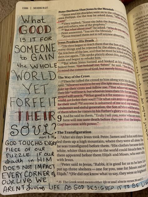 Bible journaling Mark 8:36 Mark 8 Bible Journaling, Bible Journaling Mark, Mark Bible, Inspire Bible, Inspire Bible Journaling, Journaling Bible, Bible Study Notes, John The Baptist, Study Notes