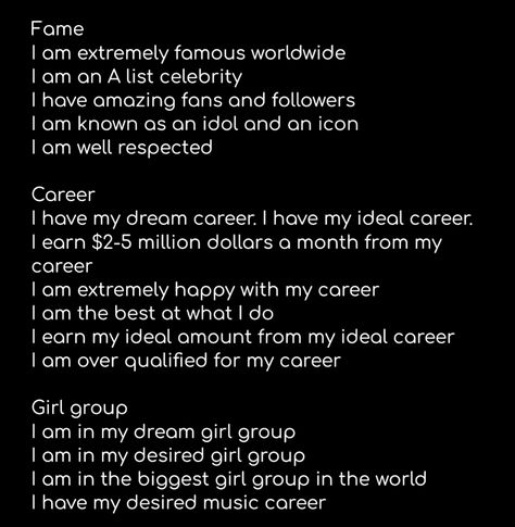 Music Career Affirmations, Kpop Idol Vision Board, Fame Affirmations, Manifesting Fame, Self Awareness Quotes, Career Affirmations, Idol Life, Long Text, Awareness Quotes