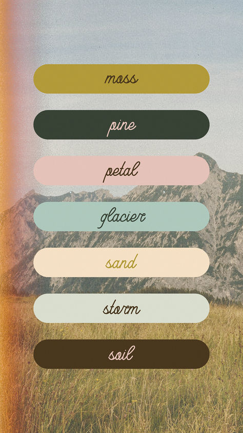 custom color palette | earthy color palette | color palette inspo | earthy colors | logo color palette | branding color palette Cabincore Color Palette, Muted Color Scheme, Faded Color Palette, Adventure Colour Palette, Pastel Earthy Color Palette, Mountain Colour Palette, Granola Girl Color Palette, Coastal Cowgirl Color Palette, Mountain Color Scheme