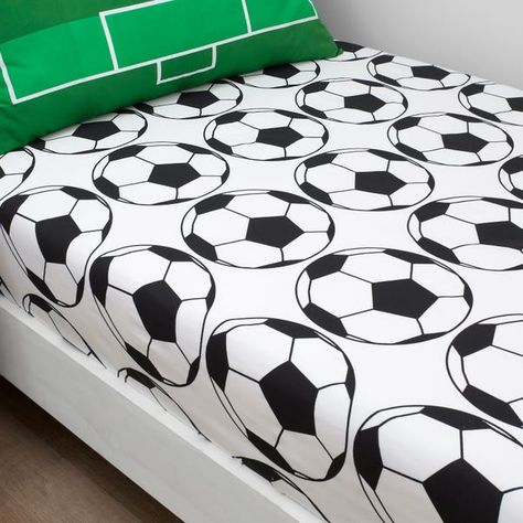 * Includes 2 x fitted sheets * Football and plain grey designs * Easy-care polycotton material * Machine washable One sheet features an all over football design while the other is a plain grey. These sheets are designed to coordinate with the Football duvet cover set, a perfect match. Easy to care for, these sheets have been crafted from a soft polycotton material that can be fully machine washed.This product is OEKO-TEX® MADE IN GREEN certified, meaning it was produced in OEKO-TEX® STeP certified factories - verifying environmental, social, and chemical standards in the facility. It has also been certified to OEKO-TEX® STANDARD 100, the original safety standard for everyday confidence. To offer full visibility, the production stages throughout the supply chain can be traced. Football Room, Football Bedroom, Football Rooms, Football Bedding, Boys Bedding, Cot Bedding, Football Design, Gray Design