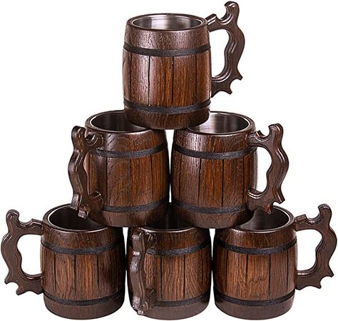 Amazon.com | Set of 6 Handmade Wooden Beer Mug of Wood Eco Friendly Great Gift Ideas: Beer Mugs & Steins Wood Beer Mug, Vikings Beer, German Beer Mug, Wooden Beer Mug, Wood Mug, Wooden Canes, Beer Cup, German Beer, Great Gift Ideas