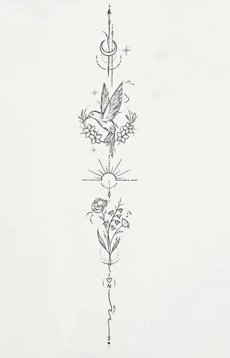 Hummingbird Tattoo Spine, Hummingbird Spine Tattoo, Hummingbird Back Tattoo, Feminine Back Tattoos Spine, Back Tattoos Spine, Feminine Back Tattoos, Brand New Tattoos, Dragon Tattoo Ideas, Flower Spine Tattoos