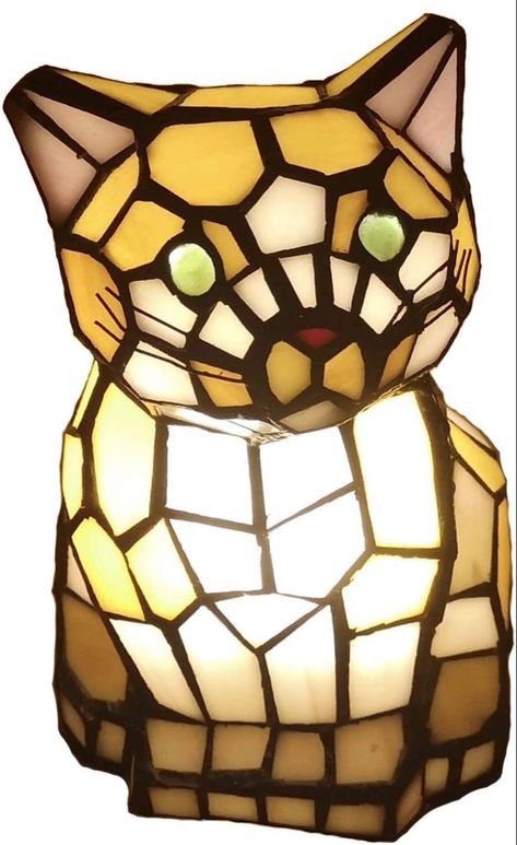 Glass Accent Table, Stained Glass Cat, Stained Glass Gifts, Cat Lamp, Stained Glass Table Lamps, Glass Cat, Tiffany Stained Glass, Glass Desk, Timeless Decor