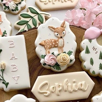 A Pretty Celebration on Instagram: "Repost @mayaandcocookies: Sweet woodland cookies for a baby shower. #cookies #cookieart #woodlandcookies #galletasdecoradas #galletitas #animalesdelbosque #babyshowercookies #woodlandbabyshower" Baby Girl Woodland Shower Ideas, Woodland Girl Baby Shower Theme, Woodland Baby Shower Theme Girl, Woodland Baby Shower Cookies, Woodland Cookies, Woodland Baby Shower Food, Pumpkin Theme Baby Shower, Girl Woodland Baby Shower, Woodland Baby Shower Theme