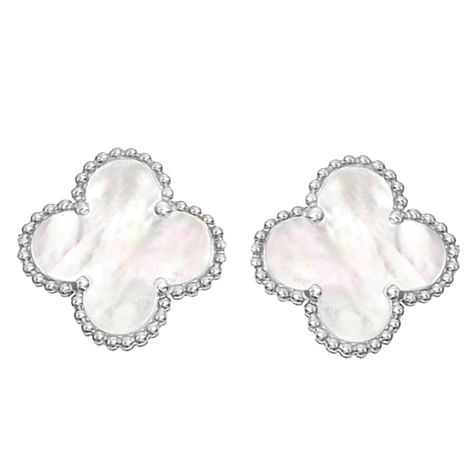 Van Cleef & Arpels - ALHAMBRA White Gold, White Mother of Pearl Stud Earrings Van Cleef Earrings, Alhambra Earrings, 2022 Jewelry, Van Cleef And Arpels, Mother Of Pearl Earrings, Closet Inspiration, Wallpaper Vintage, Jewelry Lookbook, Van Cleef Arpels