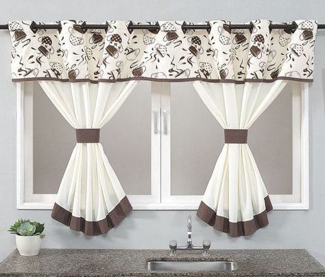 Create and attach fabric flowers to the curtains for a whimsical look. Kitchen Curtain Designs, Rideaux Shabby Chic, Kitchen Window Curtains, Cute Curtains, Dining Room Curtains, Plain Curtains, Rustic Kitchen Design, Beautiful Curtains, Home Curtains