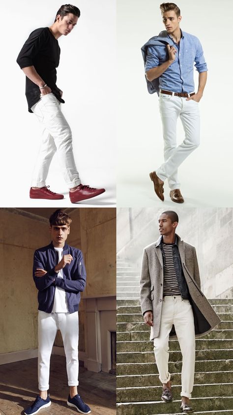 Jeans Outfit Inspiration, Blue Jeans Outfit Men, White Pants Outfit, Jeans Outfit Men, Jeans Trend, White Jeans Men, Patch Jeans, Pants Outfit Men, Preppy Mens Fashion