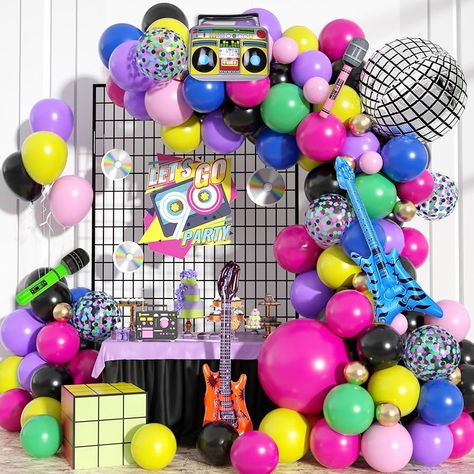 Amazon.com: 80s 90s Theme Birthday Party Decorations for Adult, Retro Neon Balloon Arch Garland Kit with Disco Ball Boombox Guitar Microphone Foil Balloons for Back to 80s 90s Hip Hop Freaknik Party Supplies : Toys & Games 90 Theme Birthday Party Ideas Decoration, 80s 90s Theme Party, Summer Birthday Party Decorations, 90s Theme Party Decorations, 90s Themed Party, 90s Party Ideas, 80s 90s Party, Parade Float Ideas, 80s Party Decorations