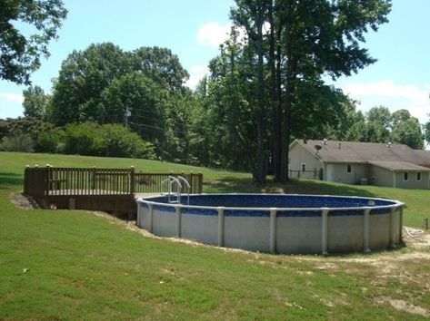 Pool Cost, Landscaping On A Hill, Sloped Yard, Sloped Backyard, Pond Ideas, Pool Landscape Design, Above Ground Pool Landscaping, Above Ground Pool Decks, Concrete Pool