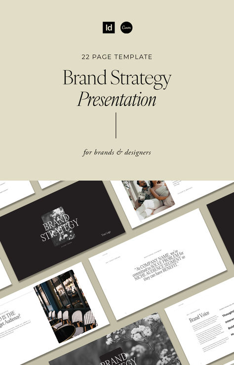 Brand strategy template presentation slides design Branding Presentation Layout, Brand Guide Template, Branding Presentation Template, Luxury Brand Presentation Design, Brand Guidelines Design Layout, Luxury Brand Presentation, Brand Presentation Layout, Brand Strategy Presentation Design, Branding Presentation Design