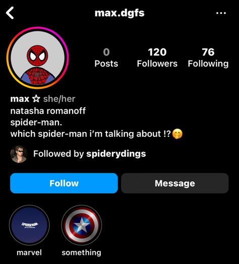 Spiderman Bio Ideas, Marvel Instagram Story, Spiderman Username Ideas, Pdp Aesthetic, Marvel Instagram, Spiderman Theme, Profile Ideas, Inspo Instagram, Cute Couple Images