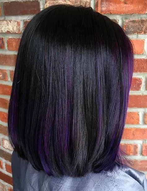 25. Subtle Purple Balayage On Black Hair #blackhairwithhighlights Purple And Black Hair, Blonde Ombre Hair, Balayage Straight, Balayage Straight Hair, Purple Balayage, Black Hair Balayage, Purple Highlights, Black Hair With Highlights, Hair Color Purple