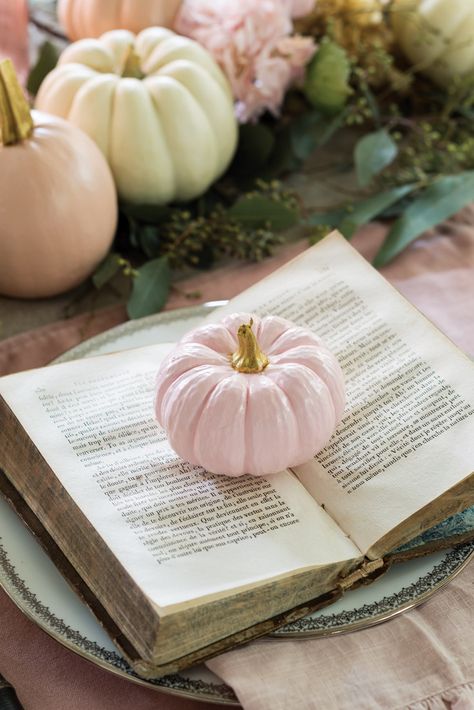 Pumpkins painted in shades of pink are a beautiful alternative to the traditional colors of these decorative gourds. Find inspiration for a feminine fall in our Autumn Bliss issue, available at victoriamag.com/shop. Deborah Levy, Decorative Orbs, Pastel Pumpkins, Autumn Romance, Victoria Magazine, Decorative Gourds, Pink Pumpkins, Spray Adhesive, White Pumpkins